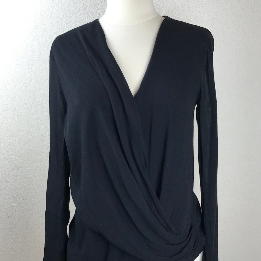 Zara Faux Wrap/Drape Blouse with Sheer Back